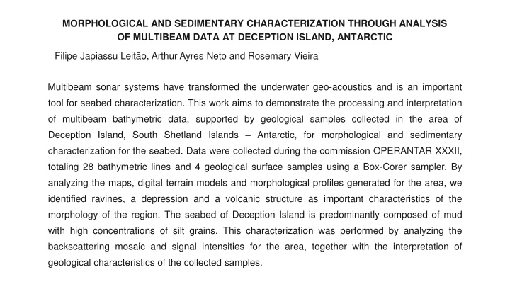 morphological and sedimentary characterization