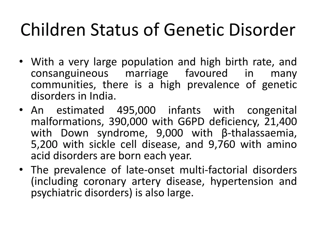 children status of genetic disorder