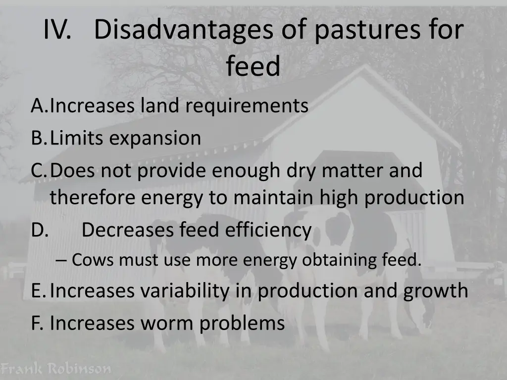 iv disadvantages of pastures for feed