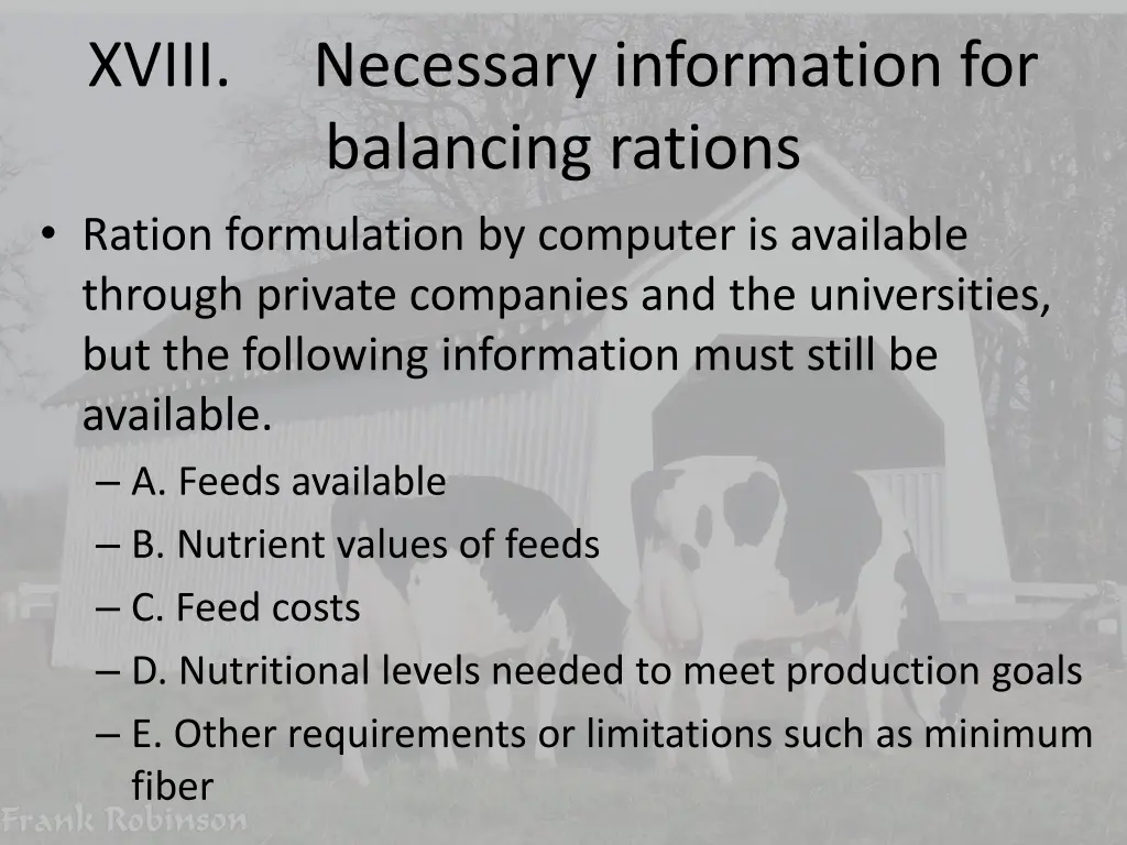 necessary information for balancing rations