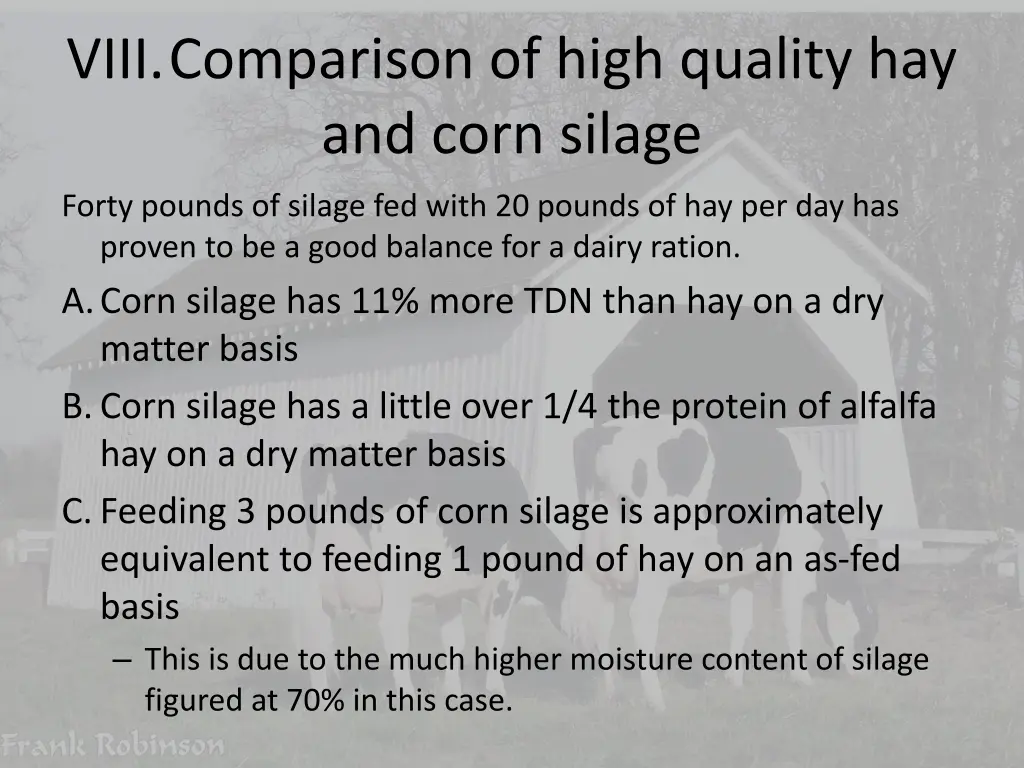 viii comparison of high quality hay and corn