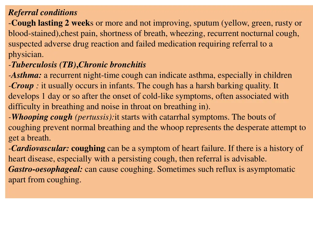 referral conditions cough lasting 2 week