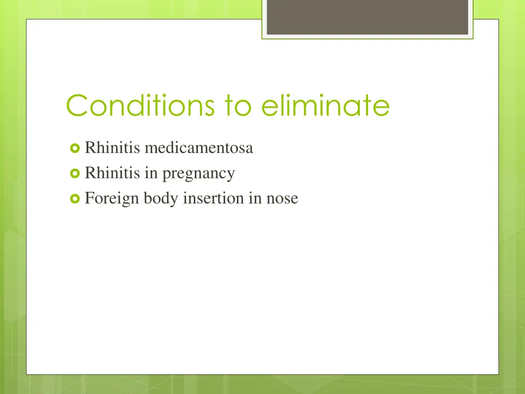 conditions to eliminate