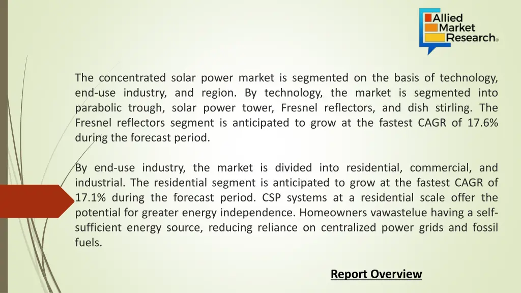 the concentrated solar power market is segmented