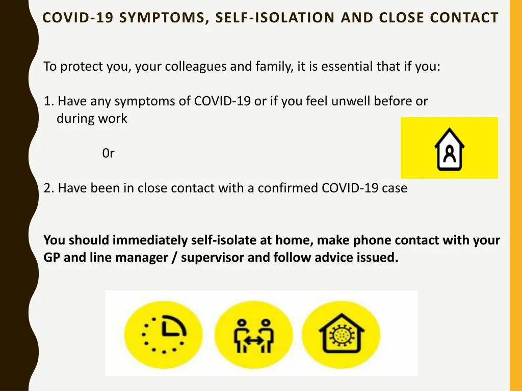 covid 19 symptoms self isolation and close contact