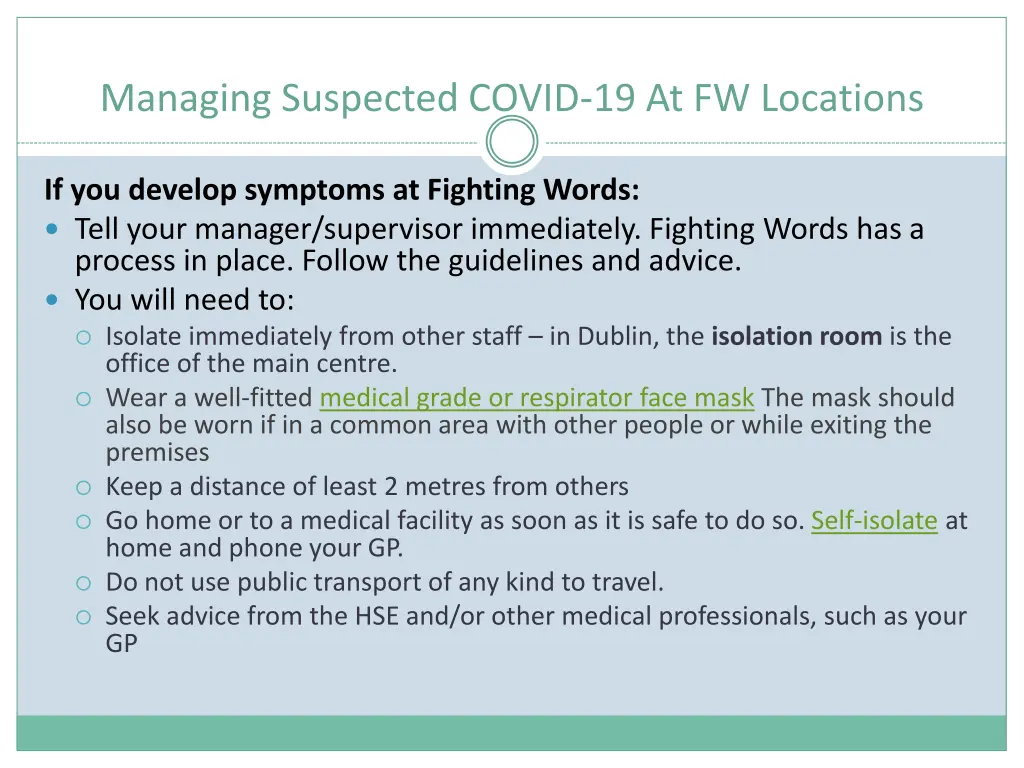 managing suspected covid 19 at fw locations