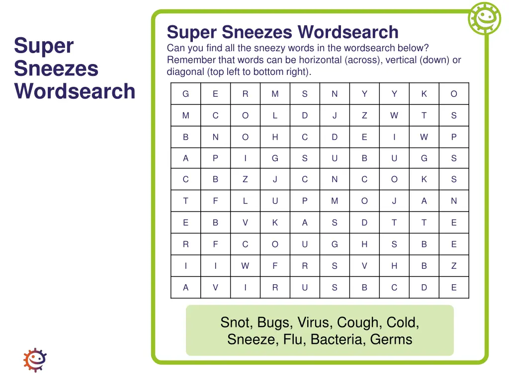 super sneezes wordsearch can you find