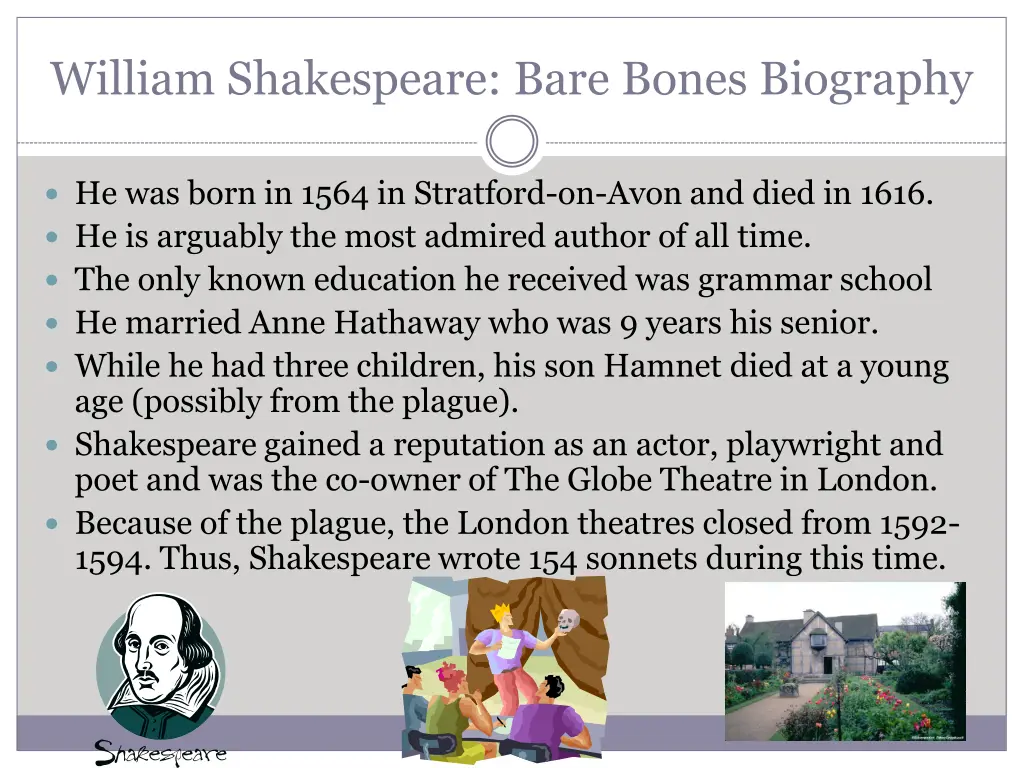 william shakespeare bare bones biography