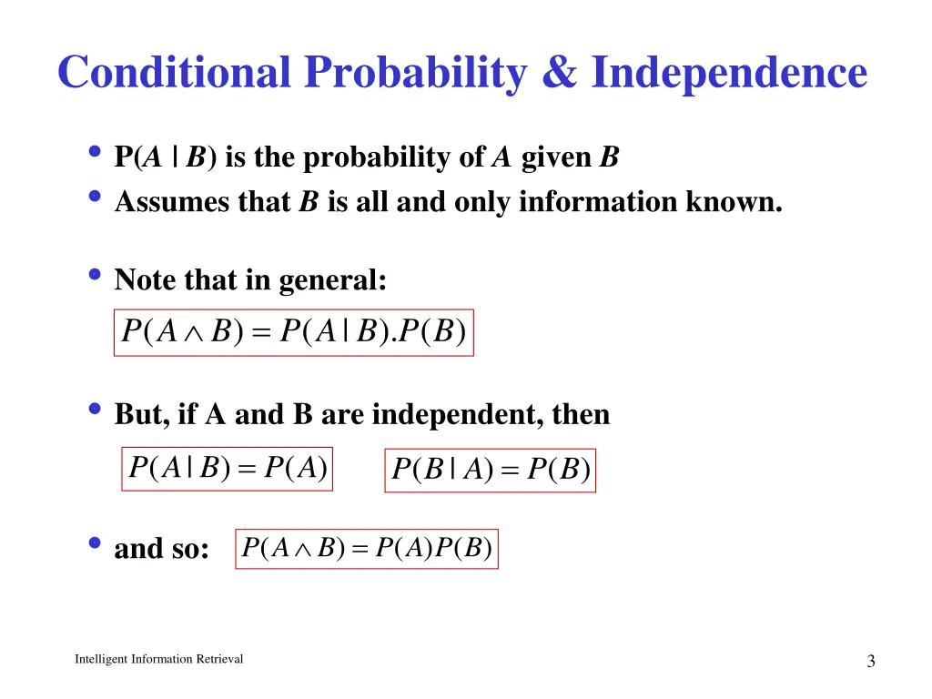 conditional probability independence