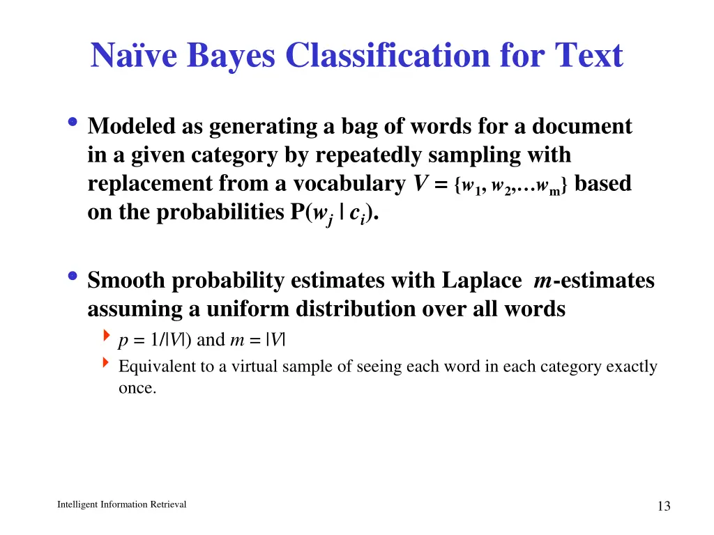 na ve bayes classification for text