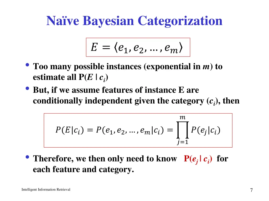 na ve bayesian categorization