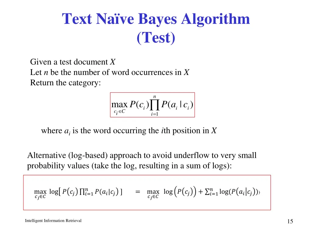 text na ve bayes algorithm test