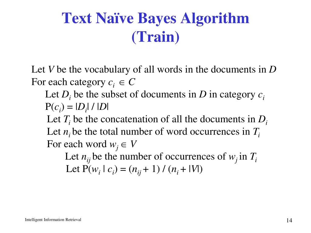 text na ve bayes algorithm train