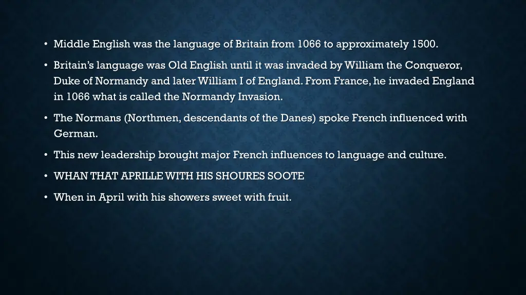 middle english was the language of britain from