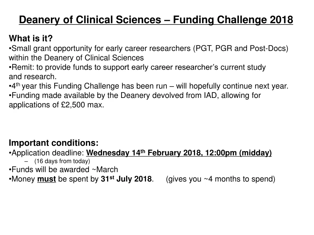 deanery of clinical sciences funding challenge 1