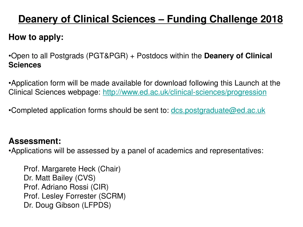 deanery of clinical sciences funding challenge 2