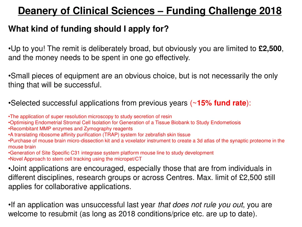 deanery of clinical sciences funding challenge 3