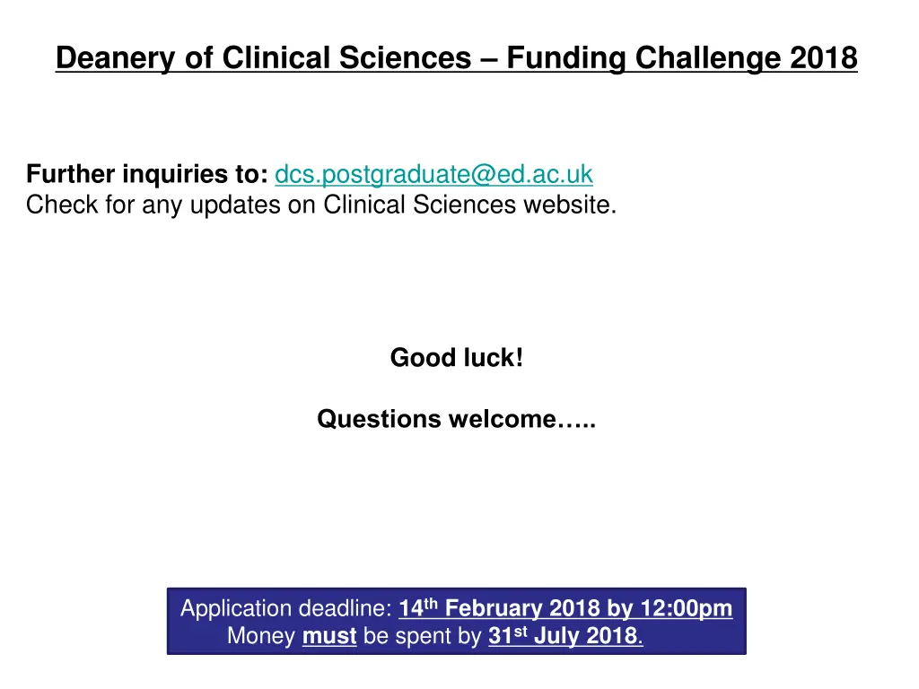 deanery of clinical sciences funding challenge 4