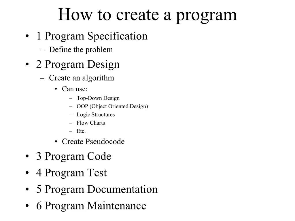 how to create a program 1 program specification