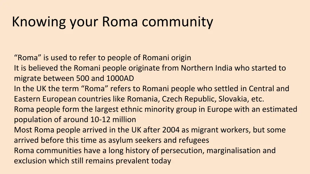 knowing your roma community