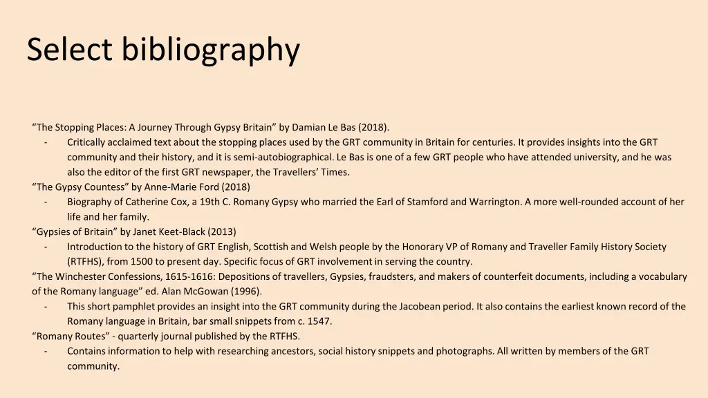 select bibliography