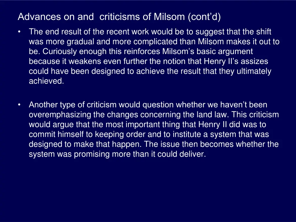 advances on and criticisms of milsom cont d 1