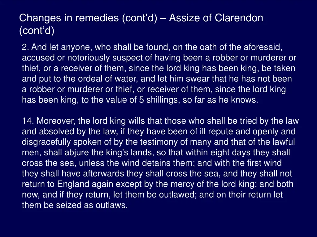 changes in remedies cont d assize of clarendon