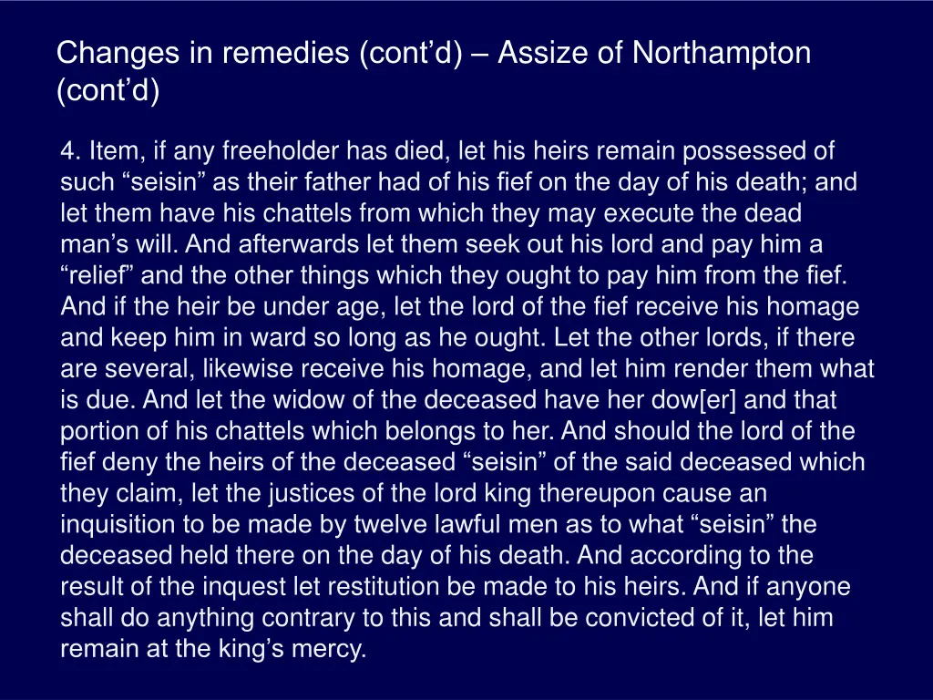 changes in remedies cont d assize of northampton