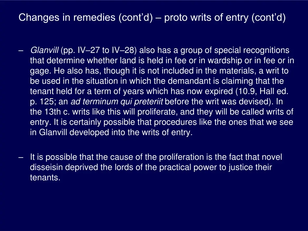 changes in remedies cont d proto writs of entry