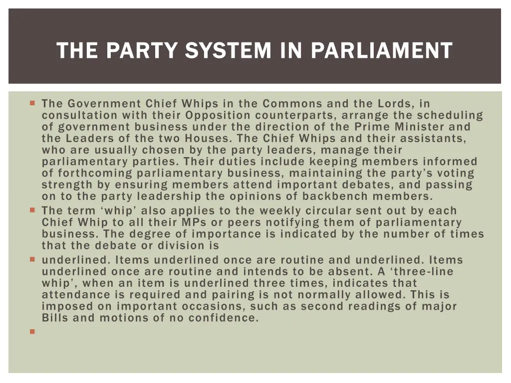 the party system in parliament the party system 1