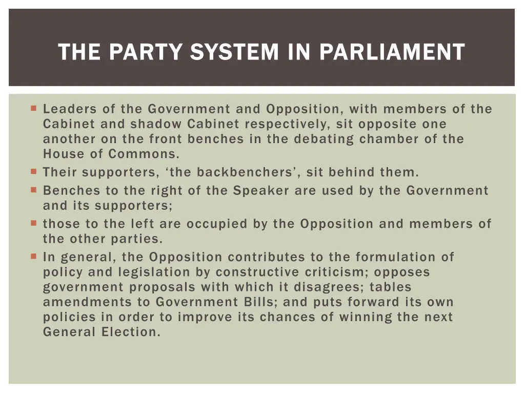 the party system in parliament the party system