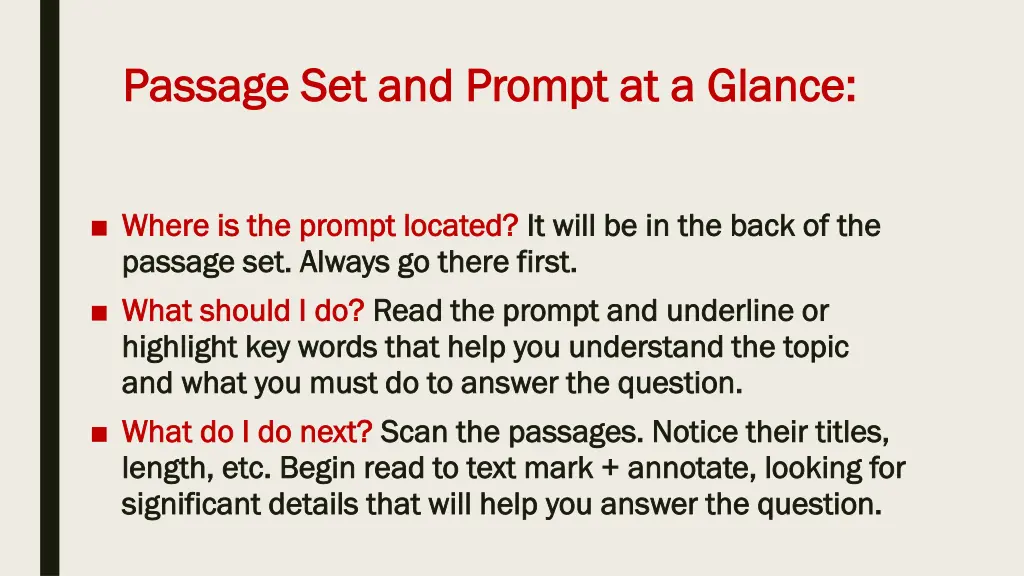 passage set and prompt at a glance passage