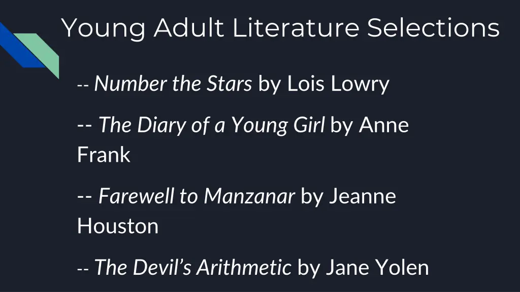 young adult literature selections