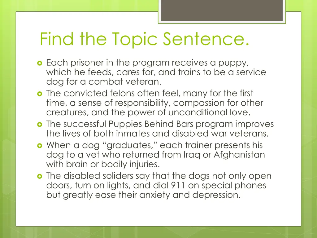 find the topic sentence