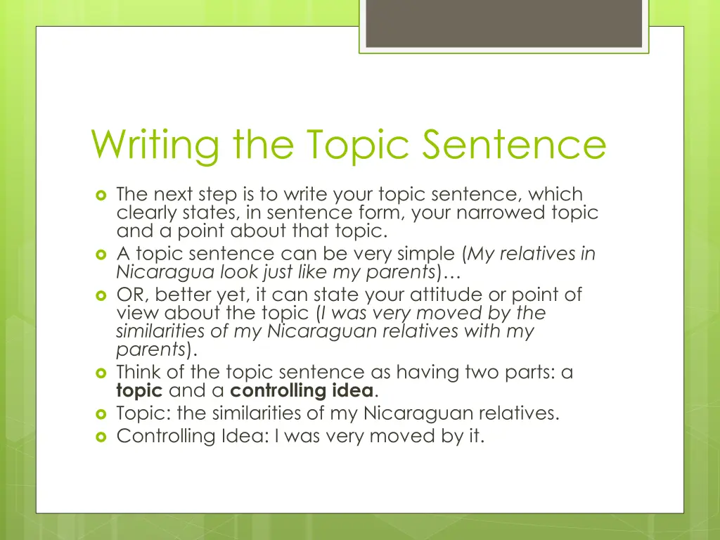 writing the topic sentence