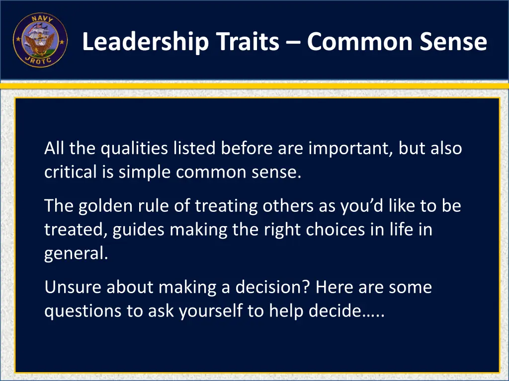 leadership traits common sense