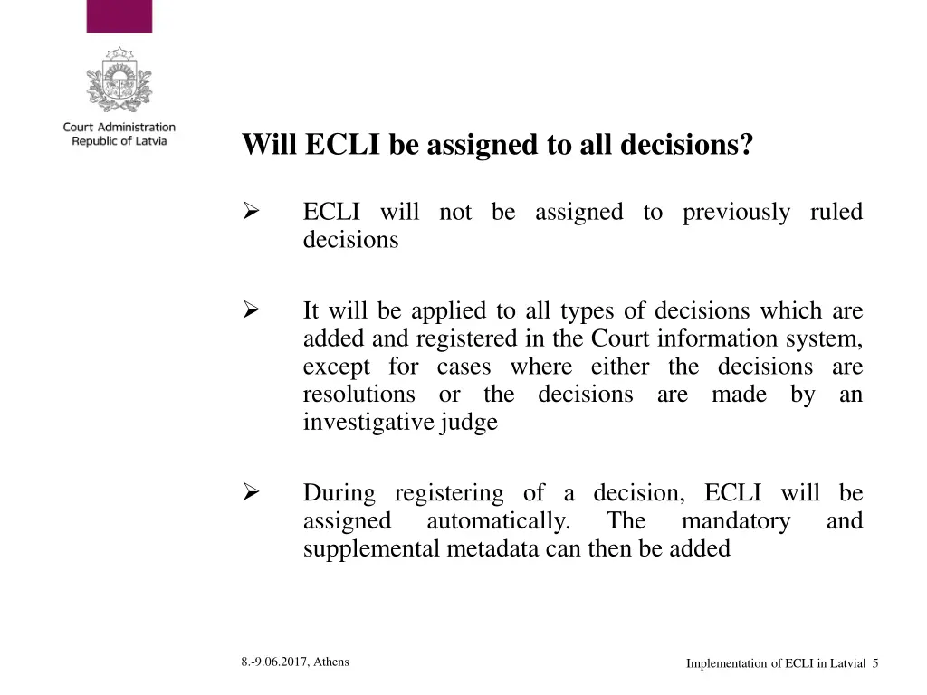 will ecli be assigned to all decisions