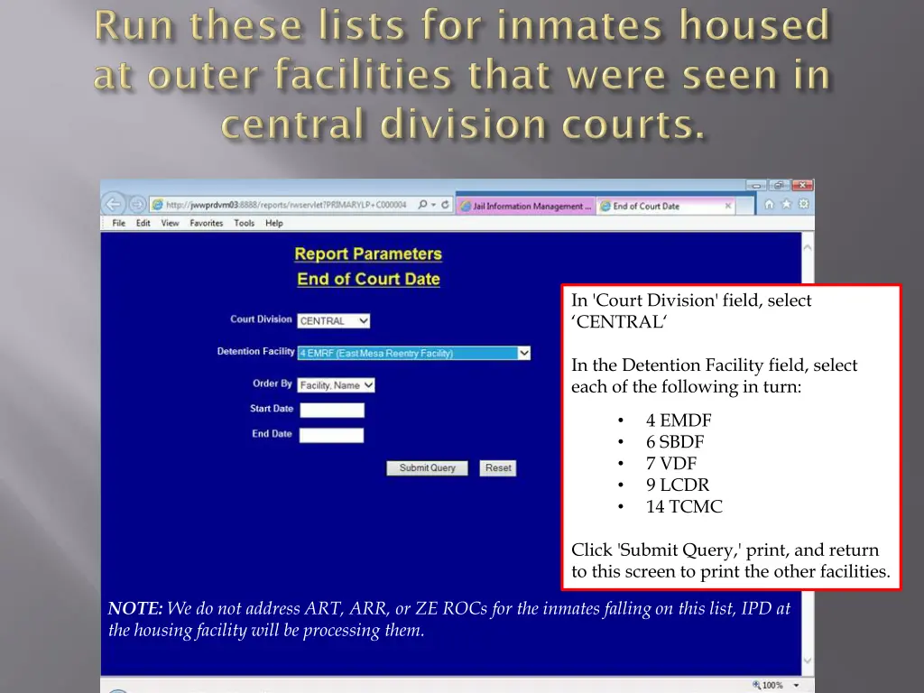 in court division field select central