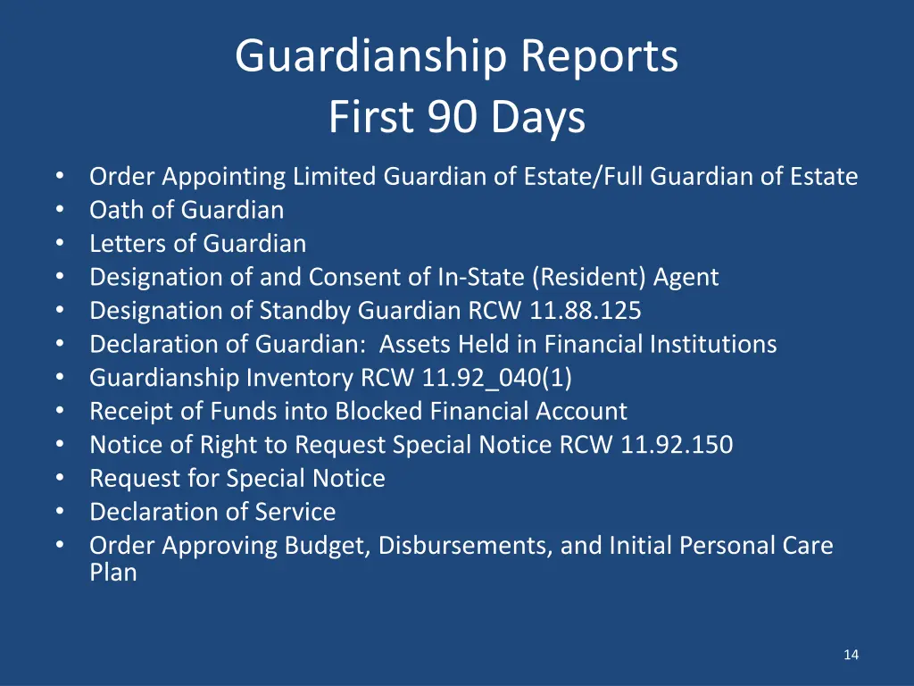 guardianship reports first 90 days