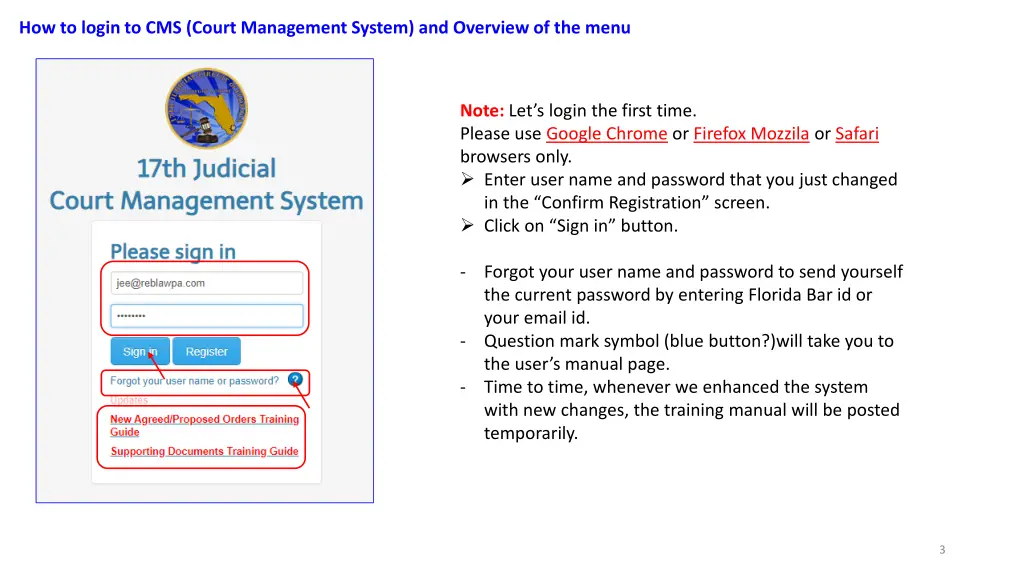 how to login to cms court management system