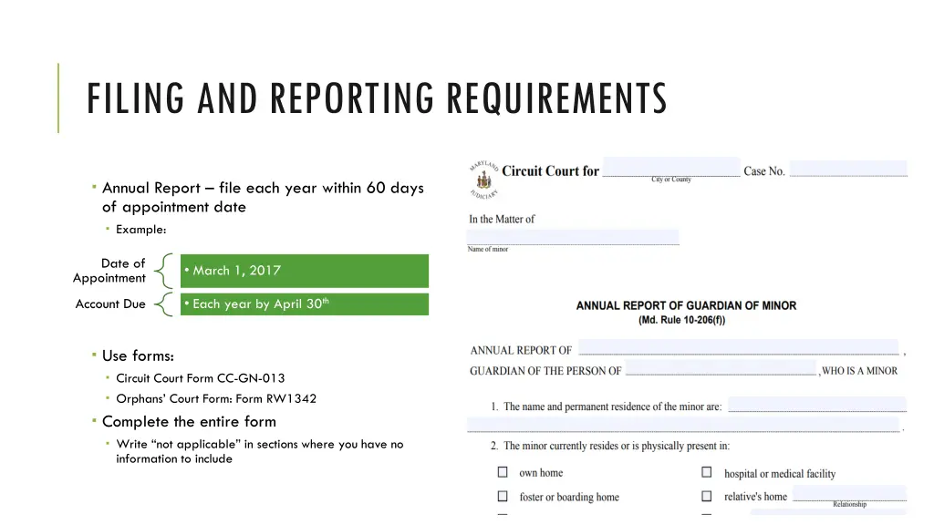 filing and reporting requirements