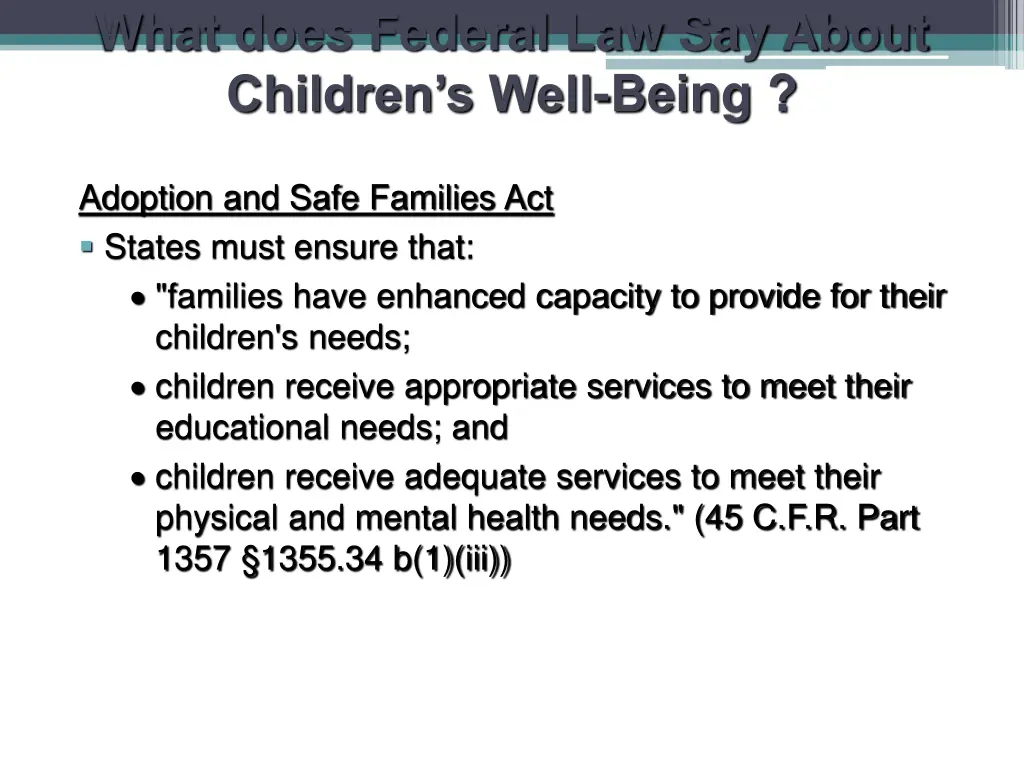 what does federal law say about children s well