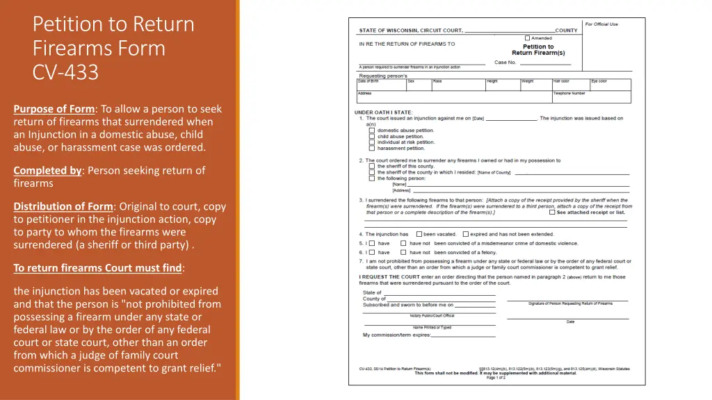 petition to return firearms form cv 433