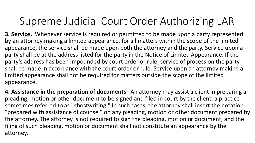 supreme judicial court order authorizing lar 3