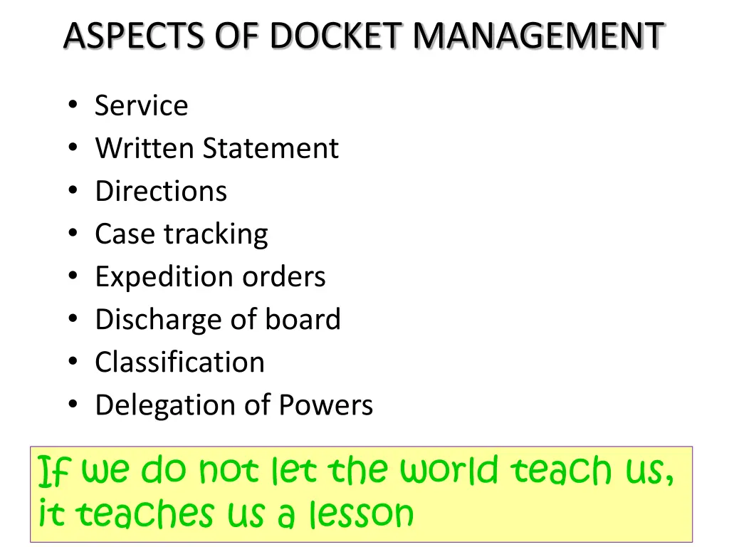 aspects of docket management