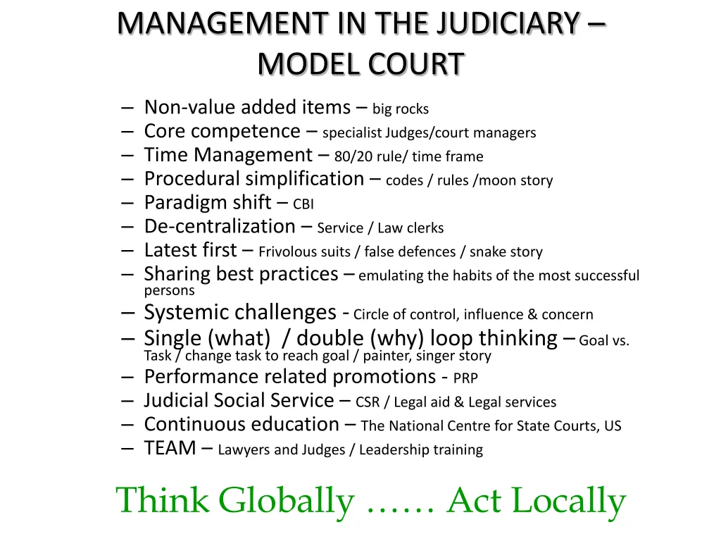 management in the judiciary model court