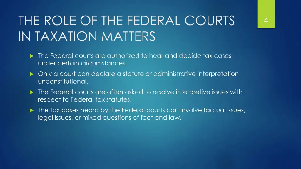 the role of the federal courts in taxation matters