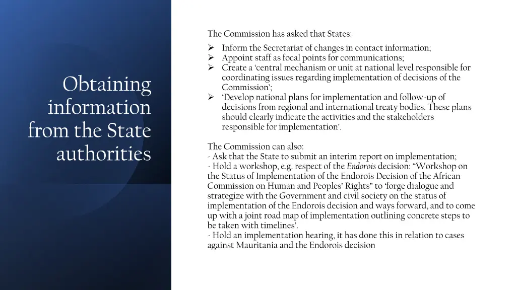 the commission has asked that states inform