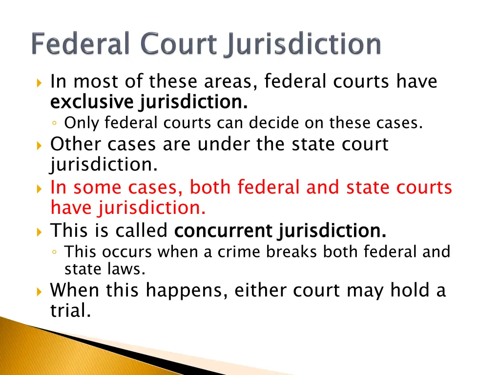 in most of these areas federal courts have