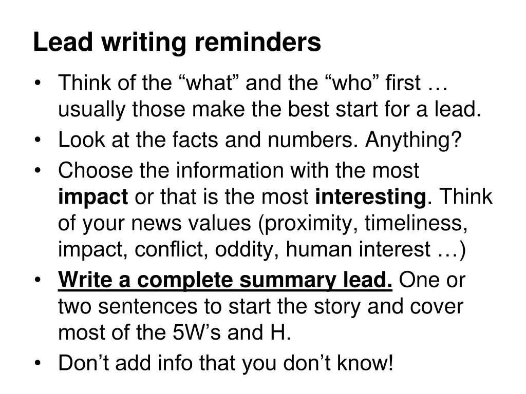 lead writing reminders